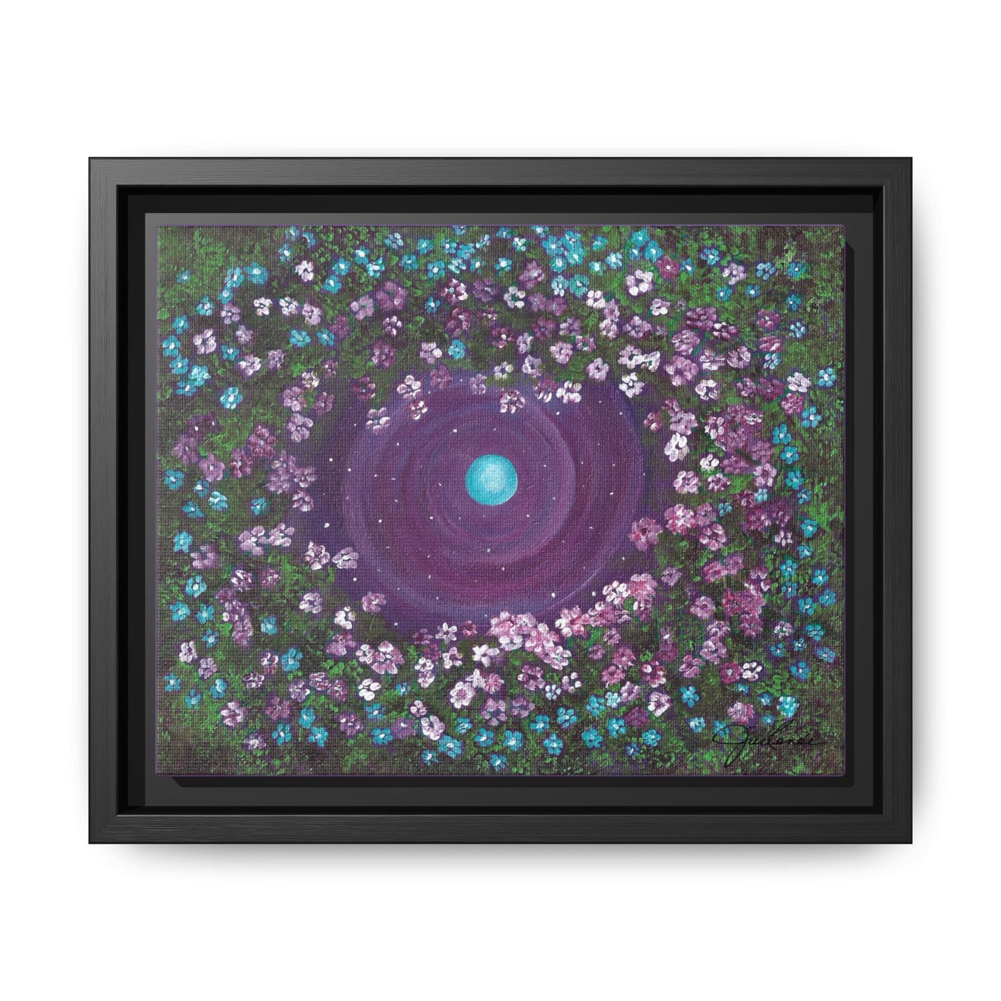 One World Floral Galaxy Painting Matte Canvas, Framed Wall Art | Earth Flower Garden