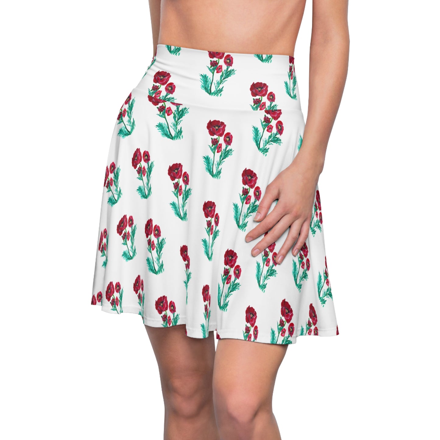 Red Poppy Floral Skater Skirt | Colorful Poppy Art by Jill Renee