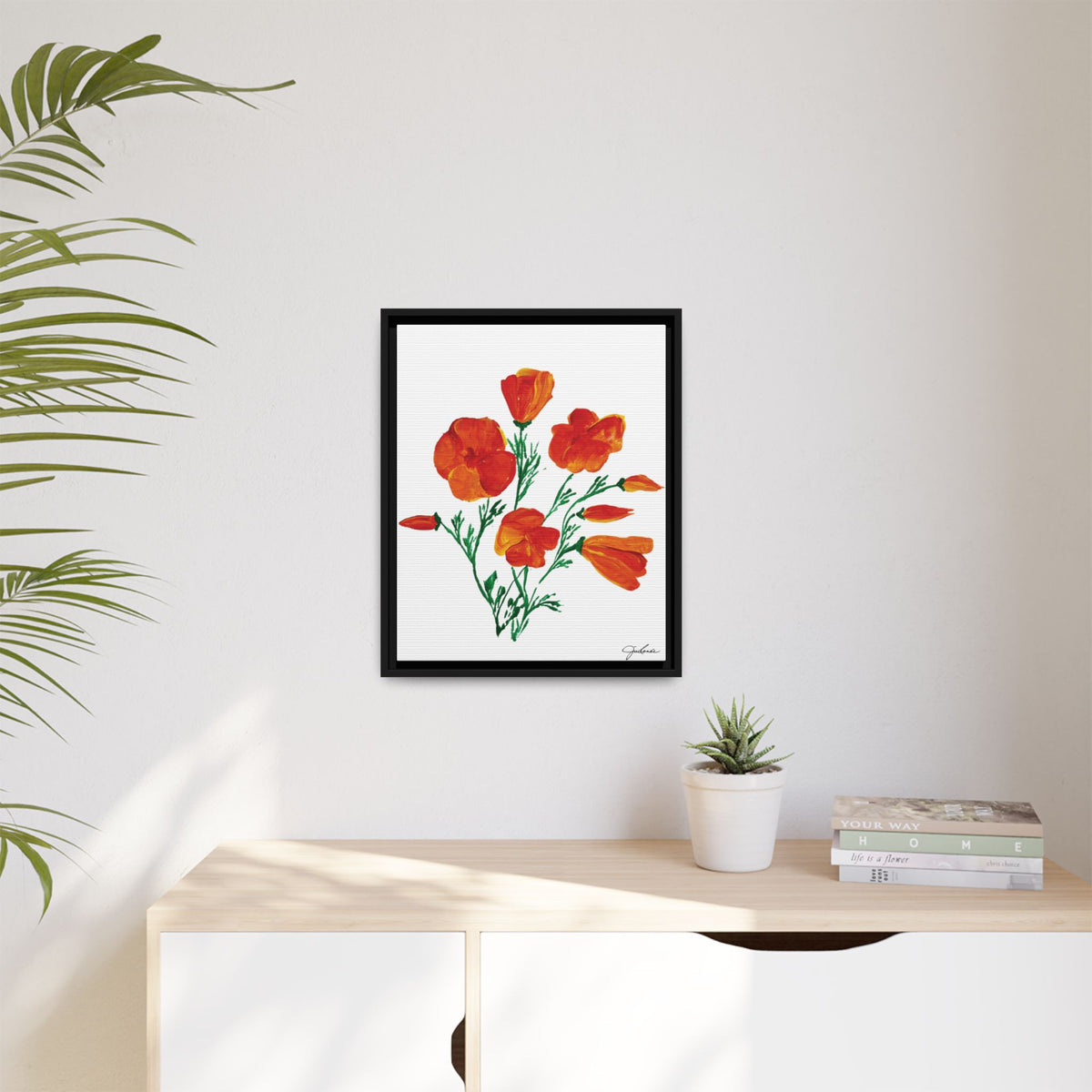 Framed Canvas Print, California Poppies - Print Wall Art - Home Decor, Matte Canvas, Multi-color Floral Artwork, Botanical Picture Gift