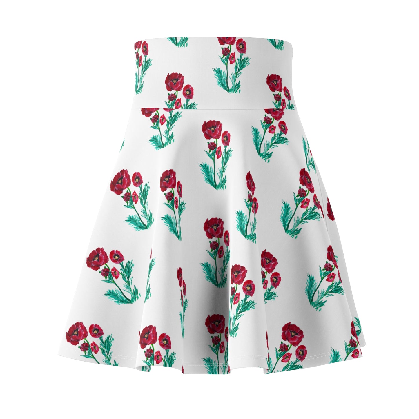 Red Poppy Floral Skater Skirt | Colorful Poppy Art by Jill Renee