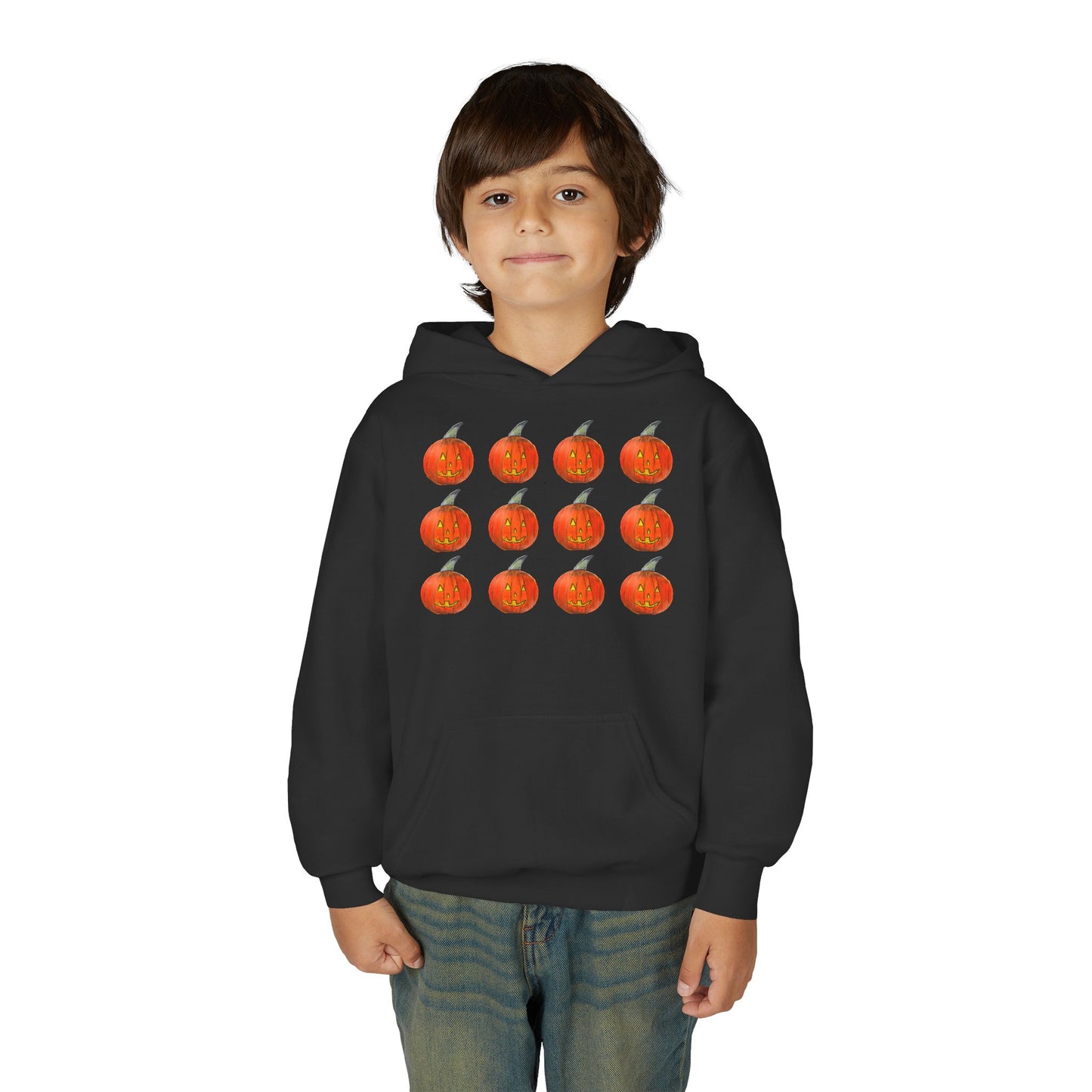 Pumpkin Pattern Hoodie | Kids Halloween Pumpkin Grid Sweatshirt