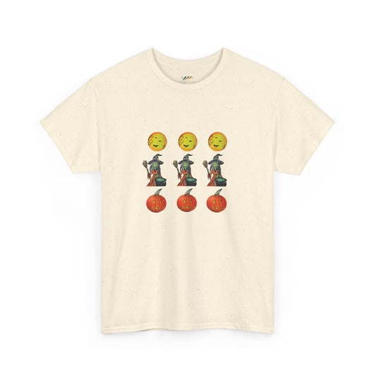 Halloween Tee - Moons, witches, and jacko'lanterns - Unisex Heavy Cotton
