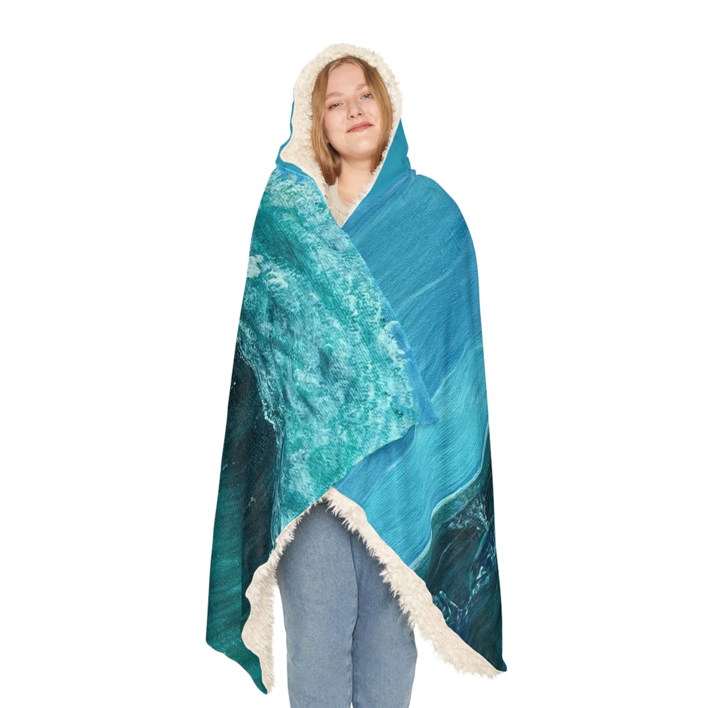 Ocean Wave Painting Snuggle Blanket | Hooded Beach Throw, Turquoise Wave Art