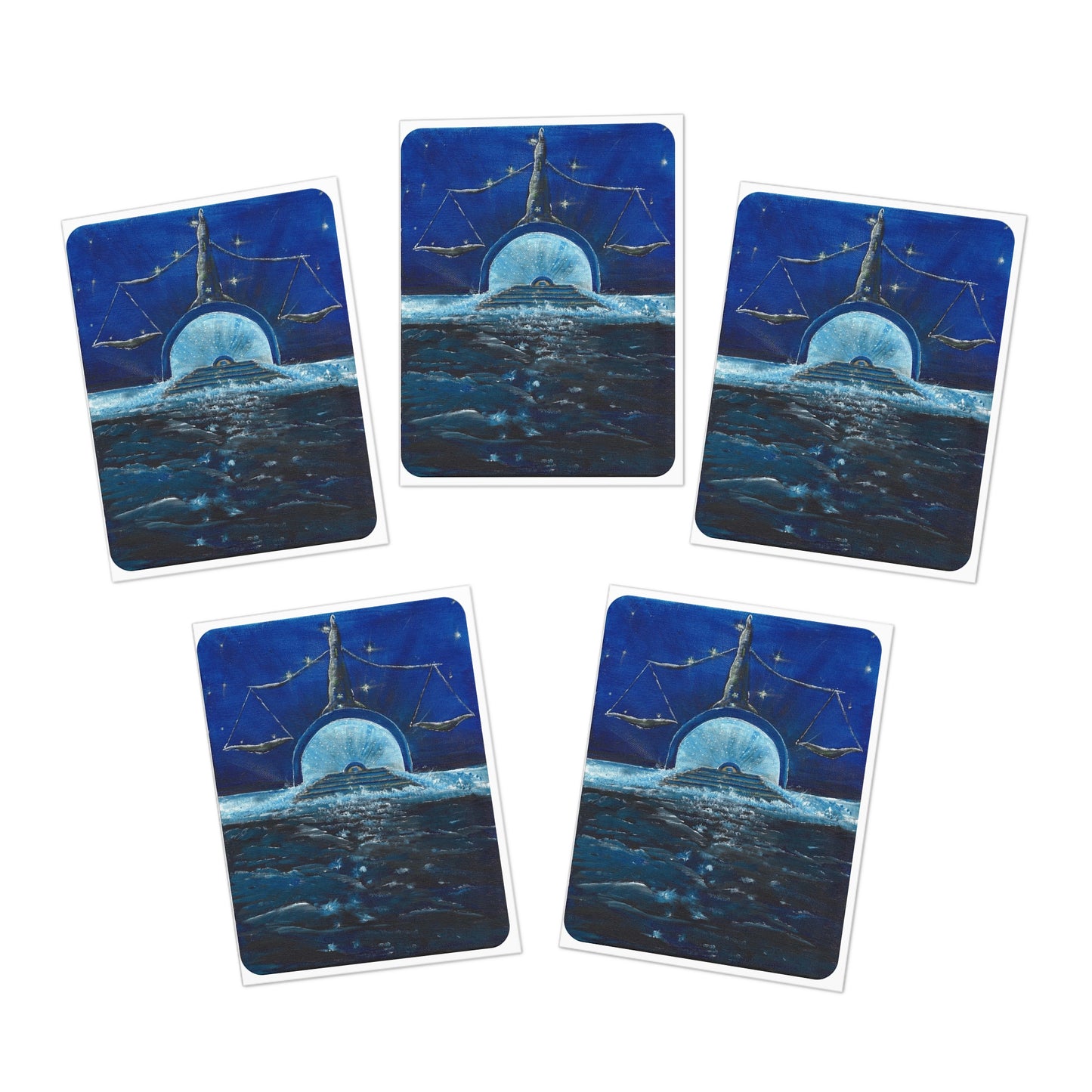 Zodiac Collection Greeting Cards, Libra Cards - 5 Pack, original-Design Note Cards, Astrology Stationery Set, Birthday Cards Pack