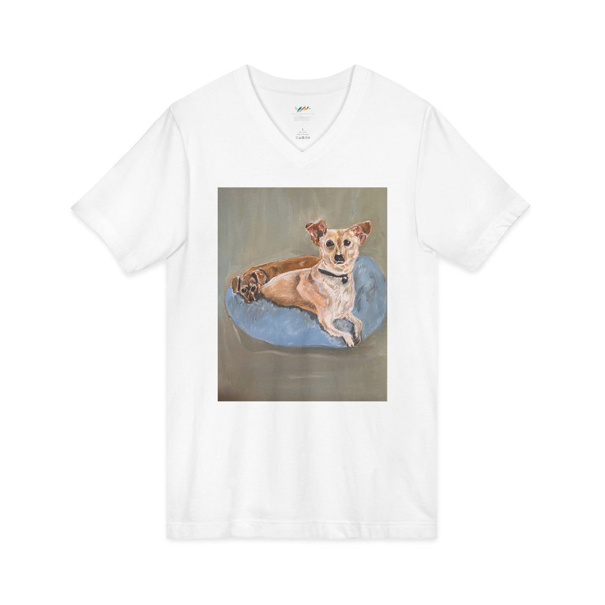 Puppies on Pillow V-Neck Tee | Pet Dog Illustration
