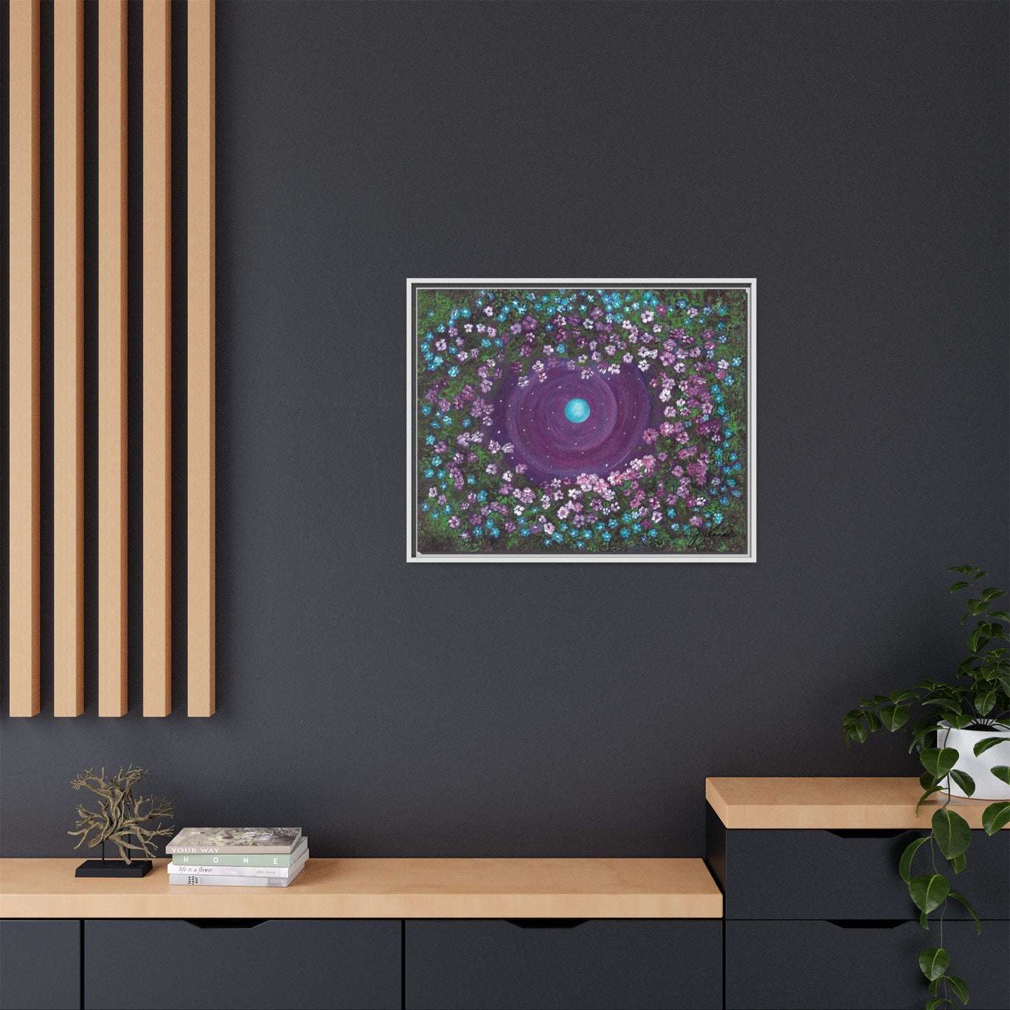 One World Floral Galaxy Painting Matte Canvas, Framed Wall Art | Earth Flower Garden