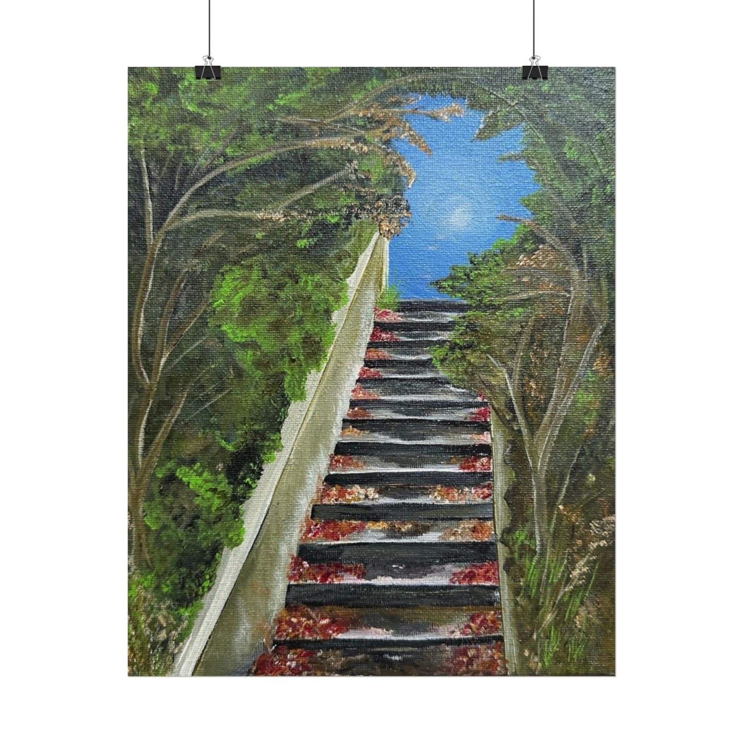 A Path from the Sea Poster | Forest Path Steps, Blue sky from original Acrylic on Canvas