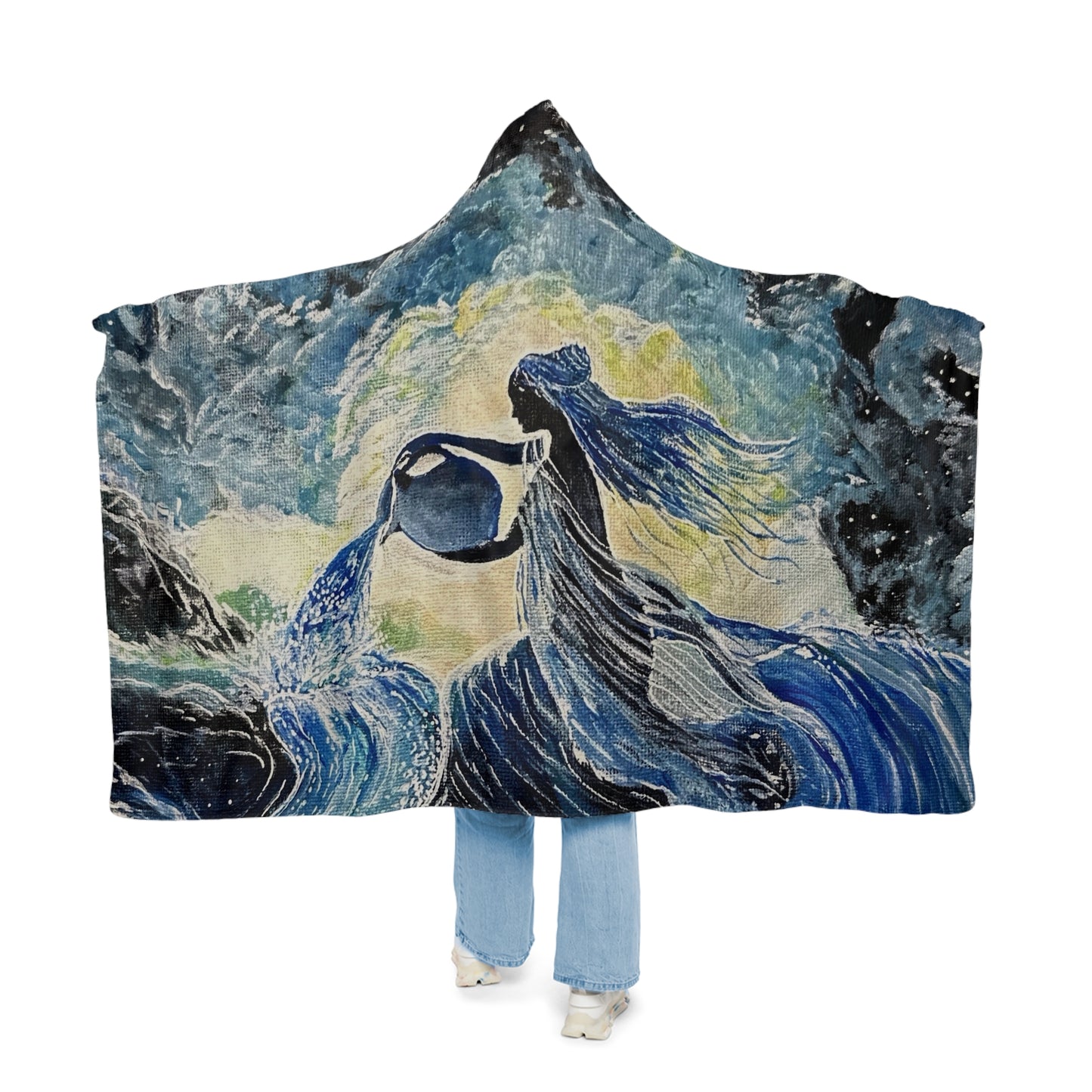 Aquarian Goddess Water Bear Hooded Blanket | Astrology Aquarius Cosmic Throw