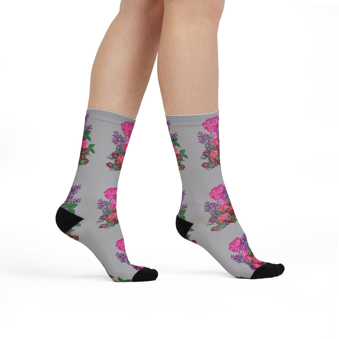 Floral Patterned Crew Socks for Women | Cute Gift for Her, Cozy Accessories, Stylish Footwear, Trendy Home Wear, Unique Floral Design