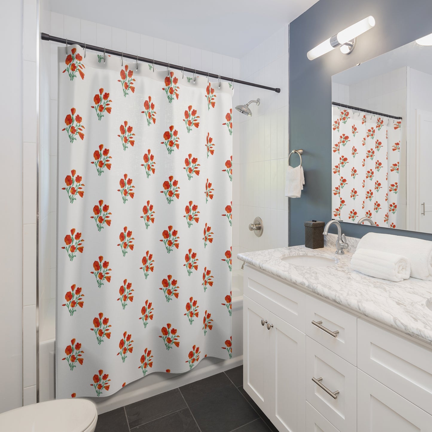 California Poppies Shower Curtain, Floral Bathroom Decor, Home Improvement, Housewarming Gift, Elegant Floral Bathroom Accessory, Bathroom