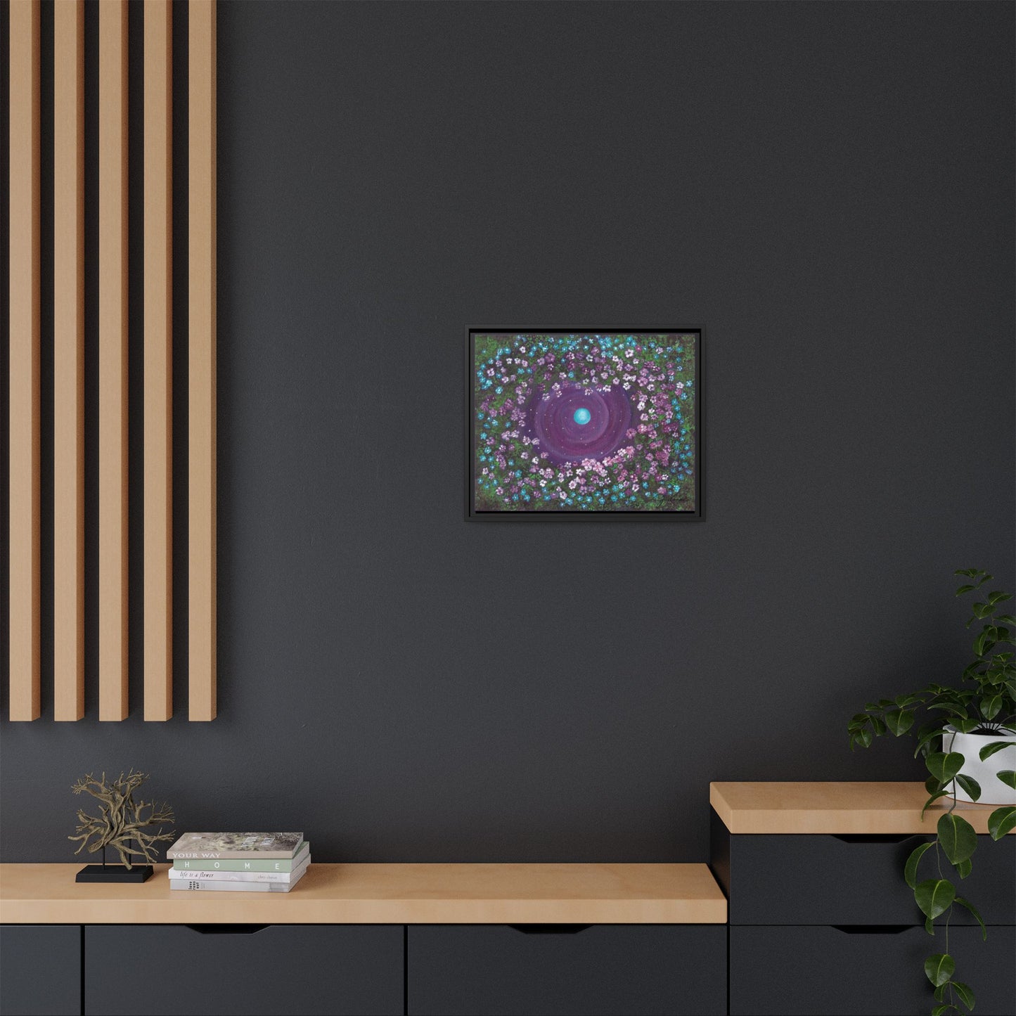 One World Floral Galaxy Painting Matte Canvas, Framed Wall Art | Earth Flower Garden