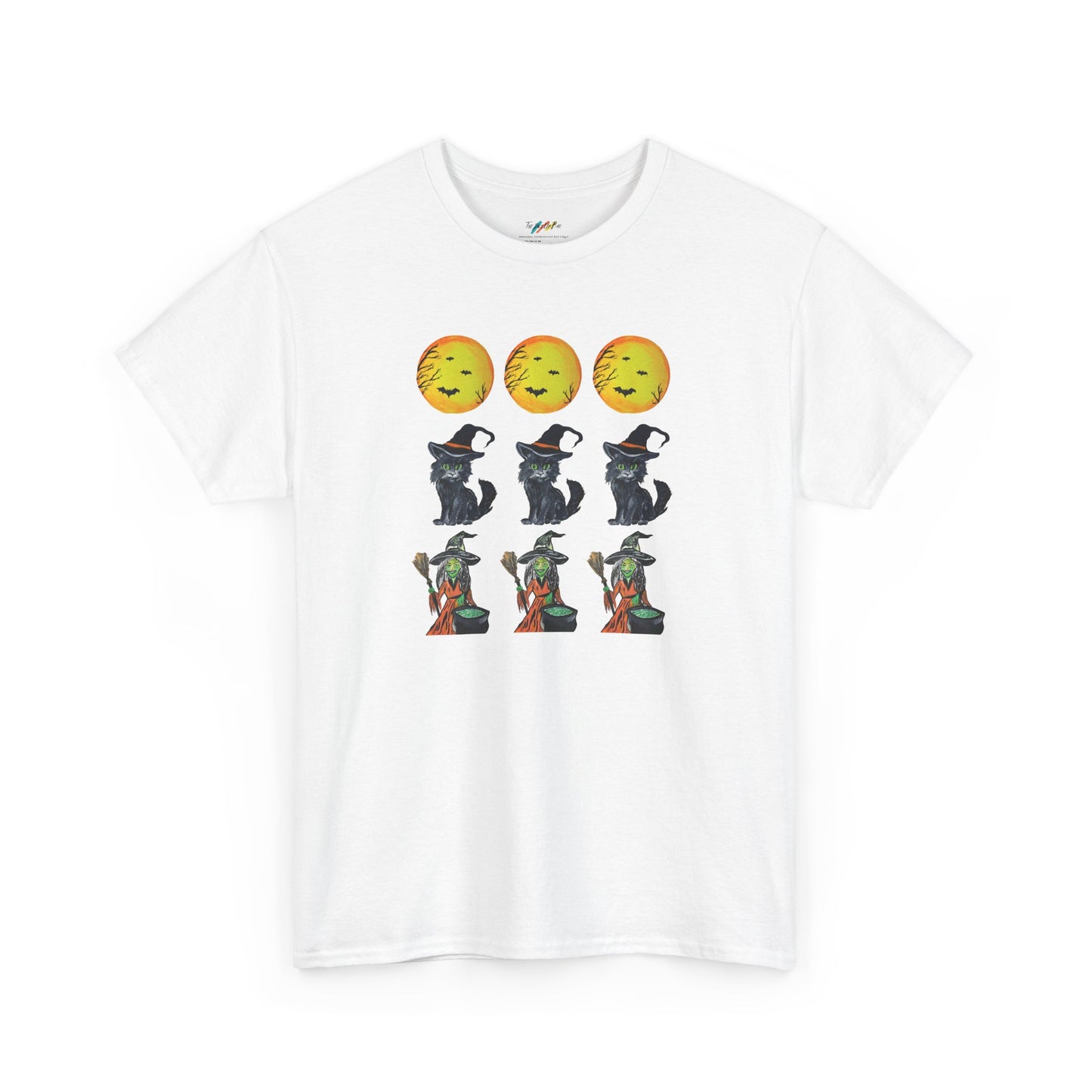 Halloween Moon Witch Kitten Tee, Cute Halloween Apparel, Unisex Shirt, Spooky Shirt, Halloween Graphic Tee, Halloween Gift