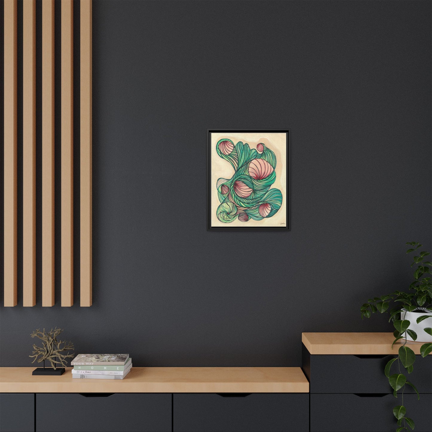Abstract Organic Swirls Matte Canvas Framed | Botanical Line Art Wall Decor
