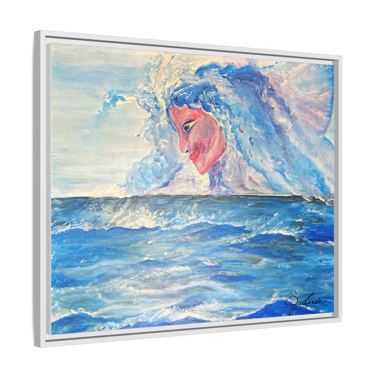 Iridessa - Ocean Spirit Framed Canvas Art — Ethereal Sea Goddess Painting