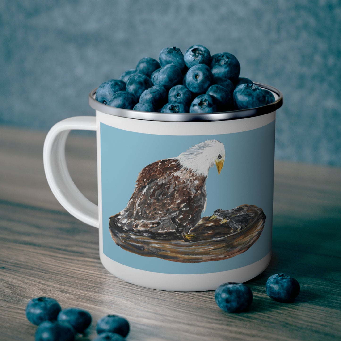 Bald Eagle Illustration Sky Blue Enamel Camping Mug | Wildlife Nature Bird