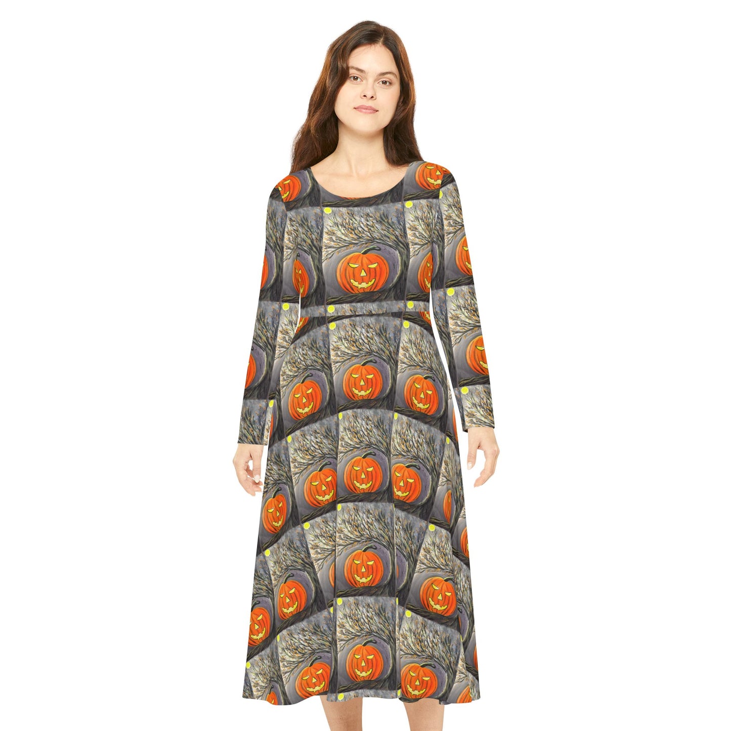 Jack-O'-Lantern Pattern Dress | Halloween Long Sleeve Dress