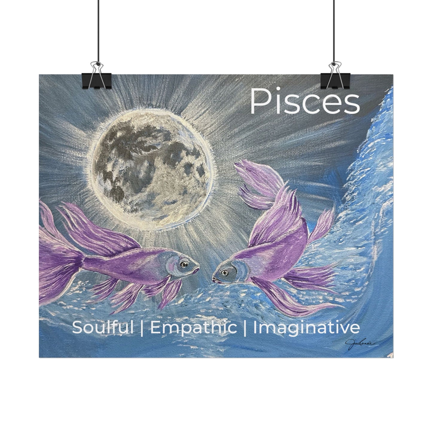 Pisces Purple Koi Moonlit Rolled Poster | Lunar Fish Wall Art