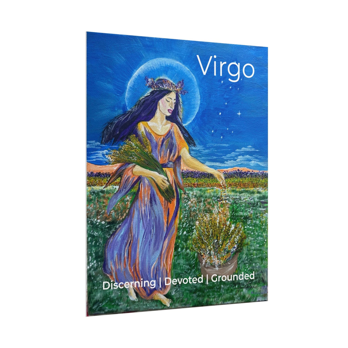 Virgo Harvest Goddess poster | Rolled poster, floral Zodiac goddess artwork