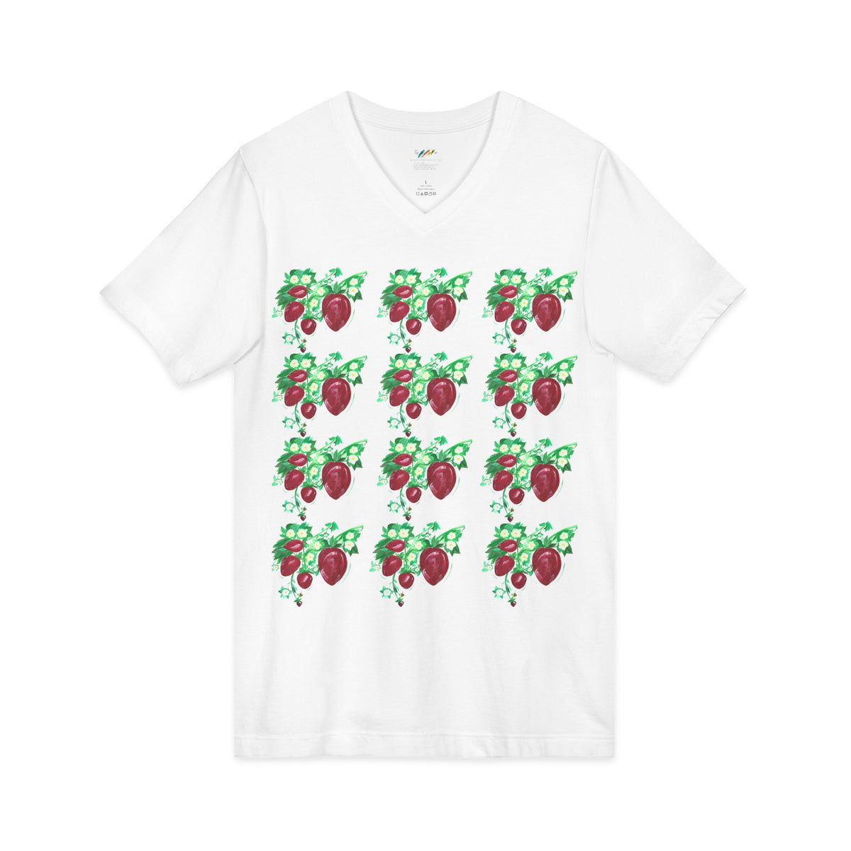Strawberry Floral Pattern V-Neck T-Shirt