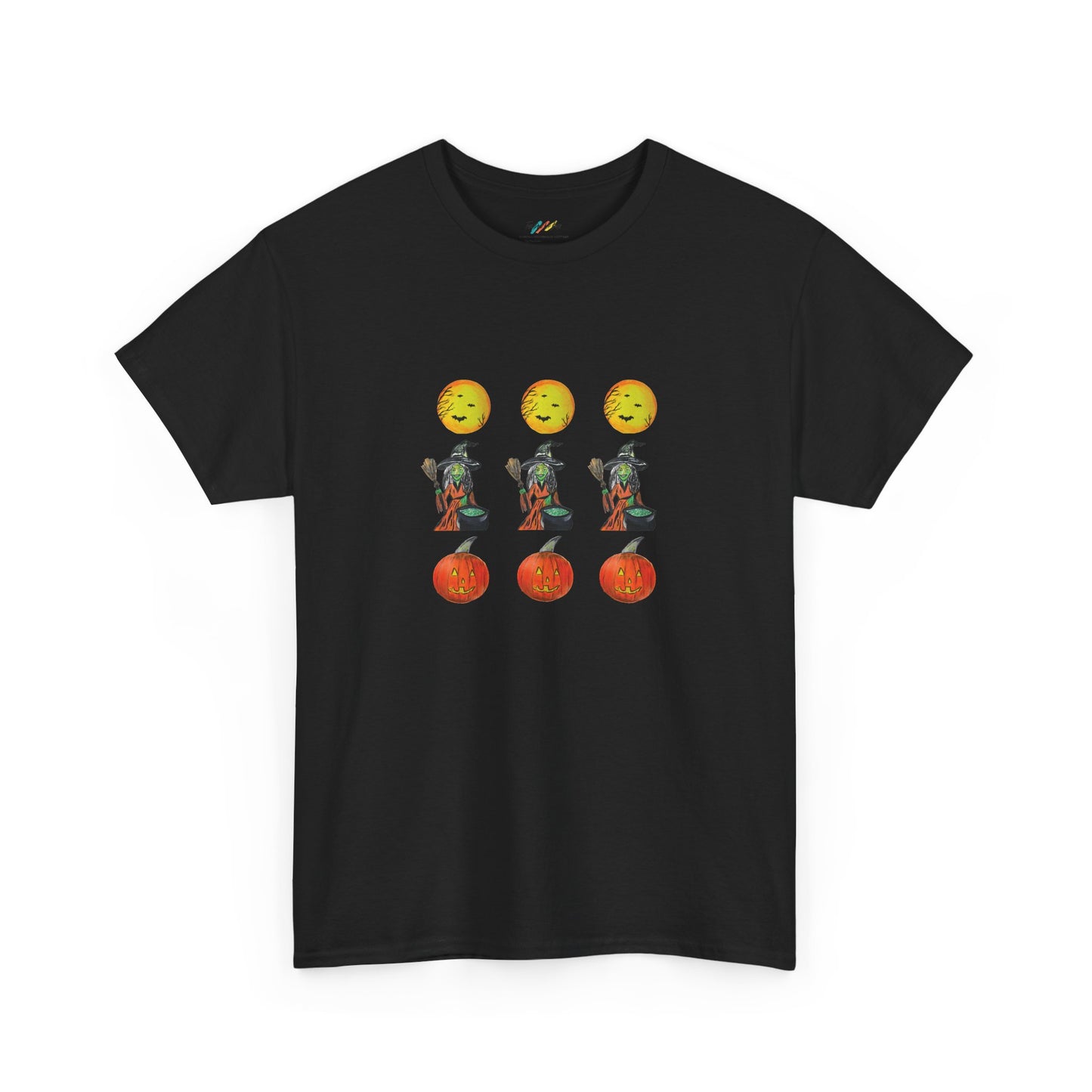 Halloween Tee - Moons, witches, and jacko'lanterns - Unisex Heavy Cotton