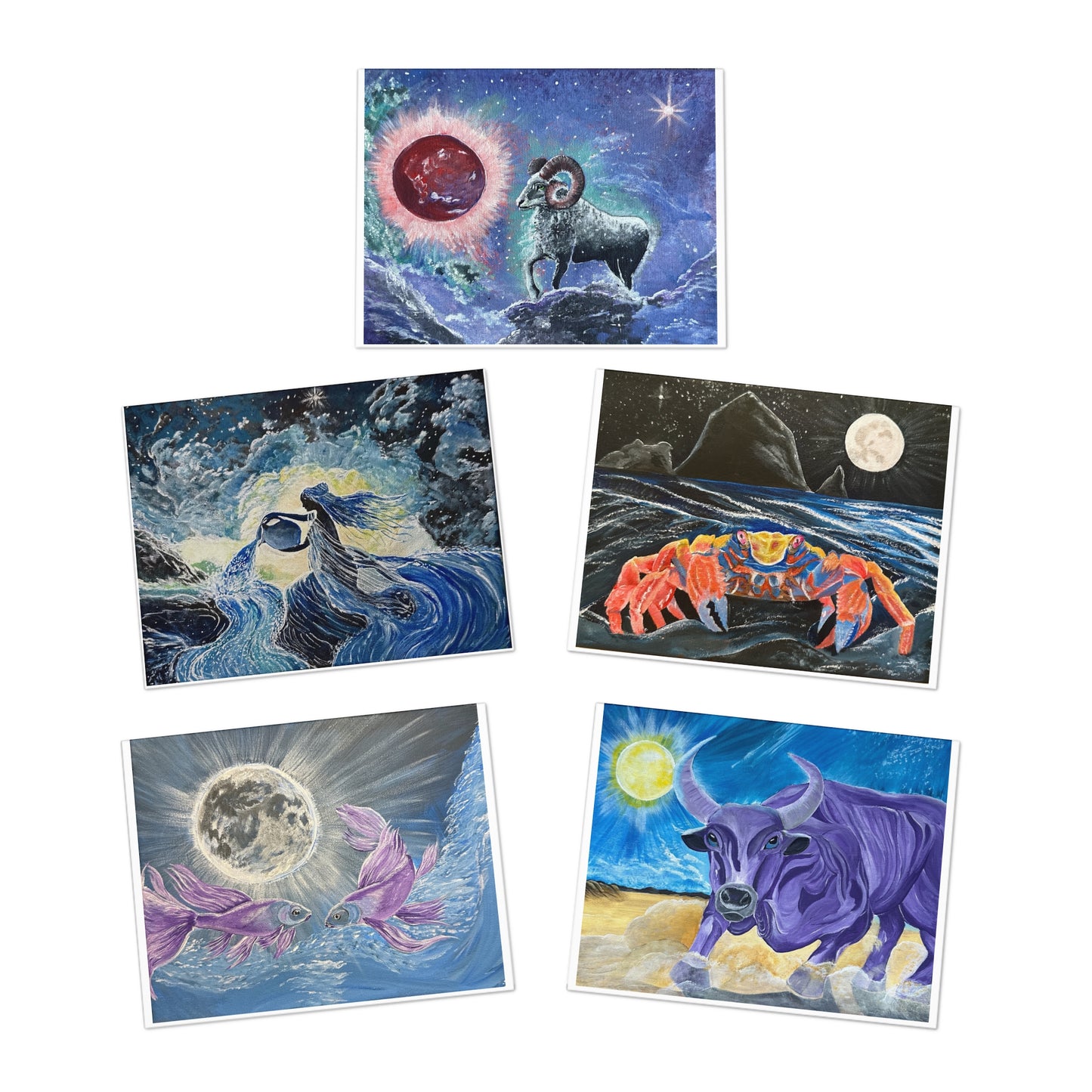 Zodiac Greeting Cards Set - 5-Pack Artisan Cards for All Occasions