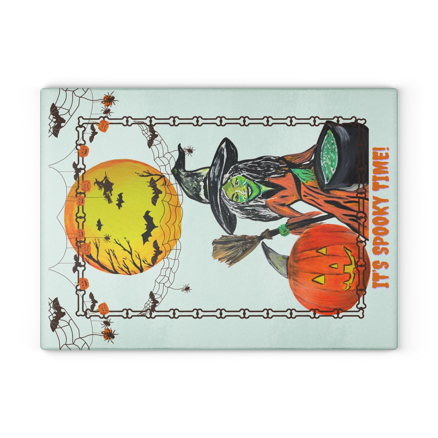 Halloween Glass Cutting Board, Spooky Kitchen Decor, Witch & Pumpkin Design, Holiday Gift, Halloween Party Essentials