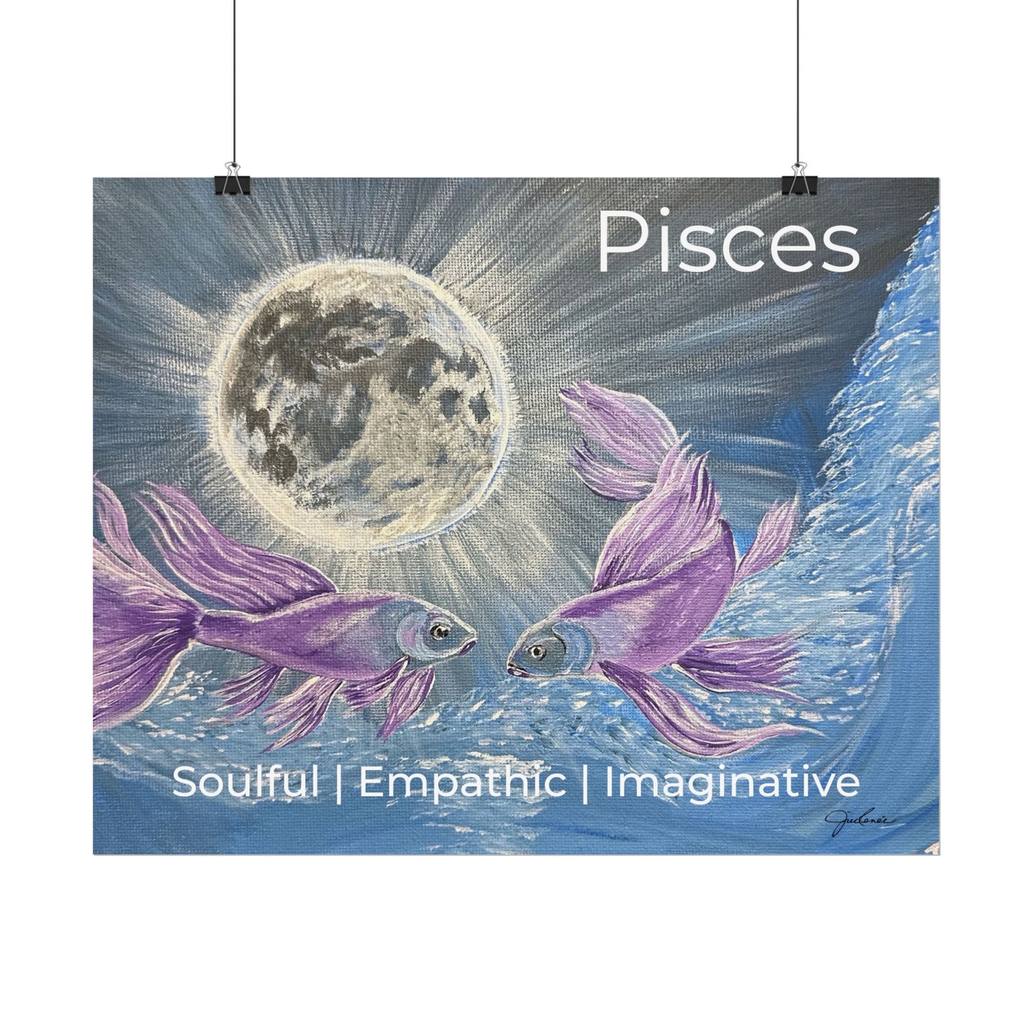 Pisces Purple Koi Moonlit Rolled Poster | Lunar Fish Wall Art
