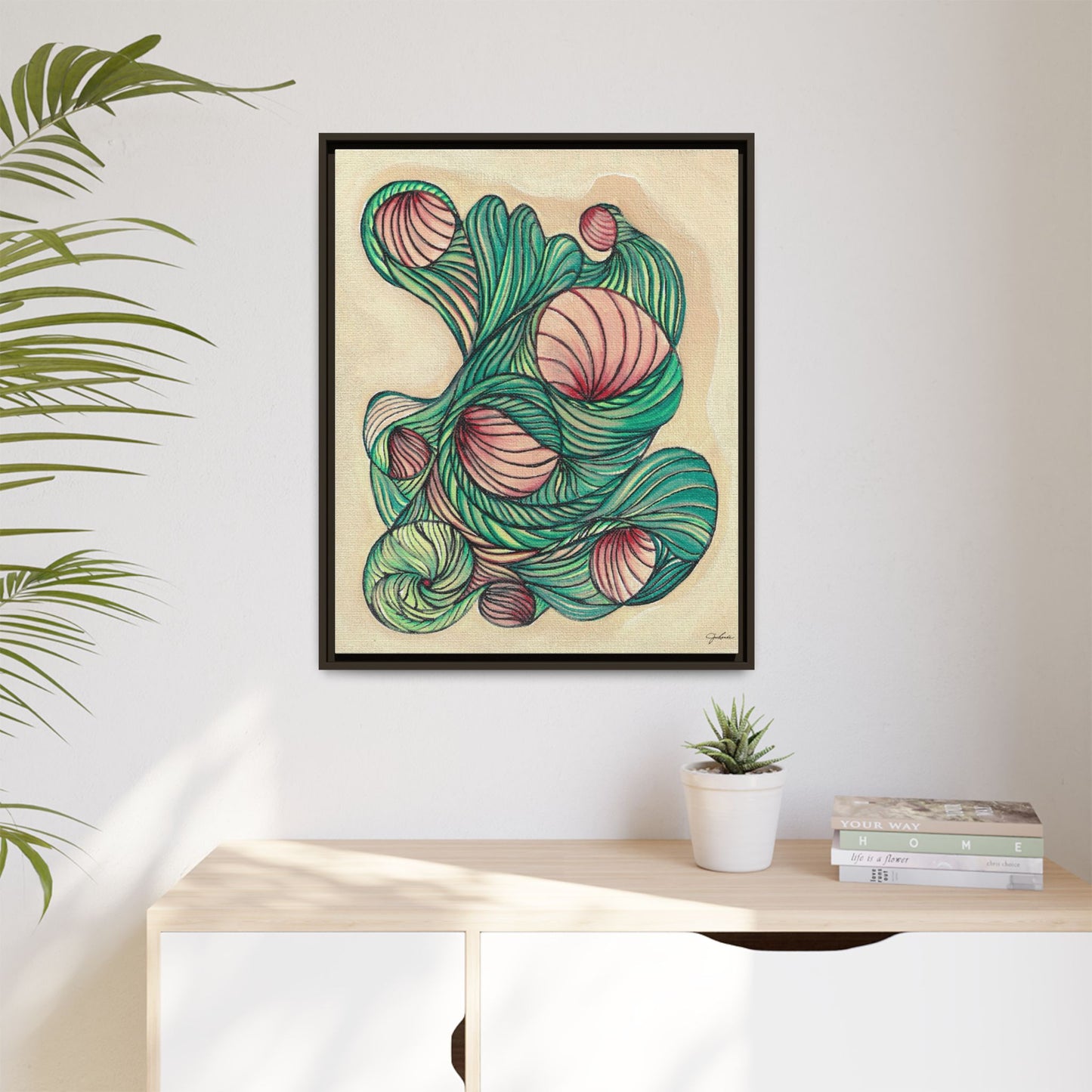 Abstract Organic Swirls Matte Canvas Framed | Botanical Line Art Wall Decor