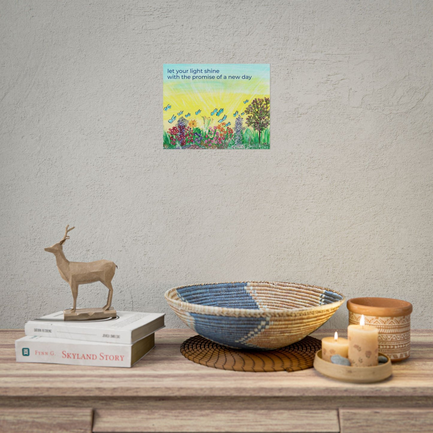 Let Your Light Shine Rolled Poster | Sunrise Garden Illustration, Inspirational Quote