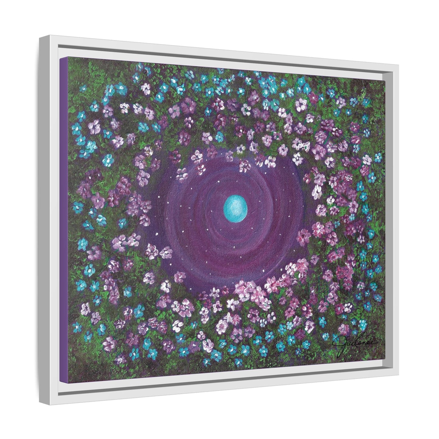 One World Floral Galaxy Painting Matte Canvas, Framed Wall Art | Earth Flower Garden