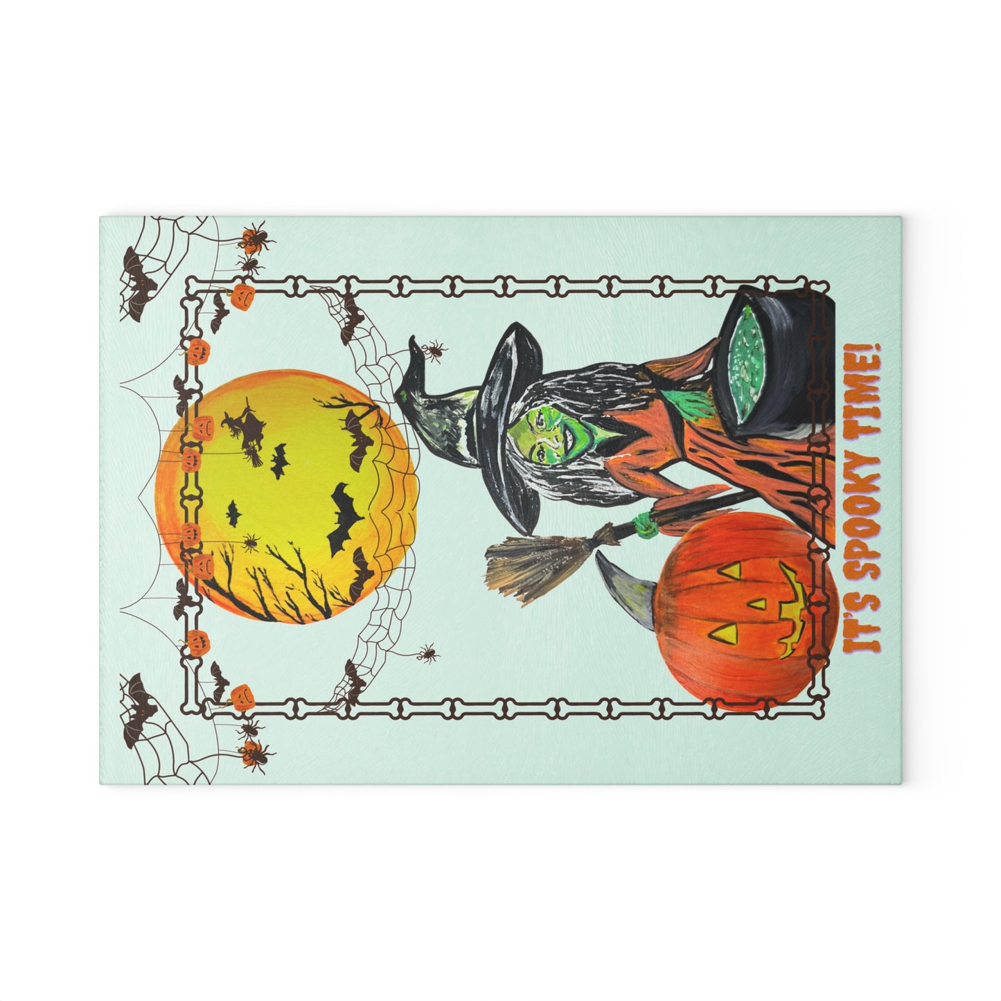 Halloween Glass Cutting Board, Spooky Kitchen Decor, Witch & Pumpkin Design, Holiday Gift, Halloween Party Essentials