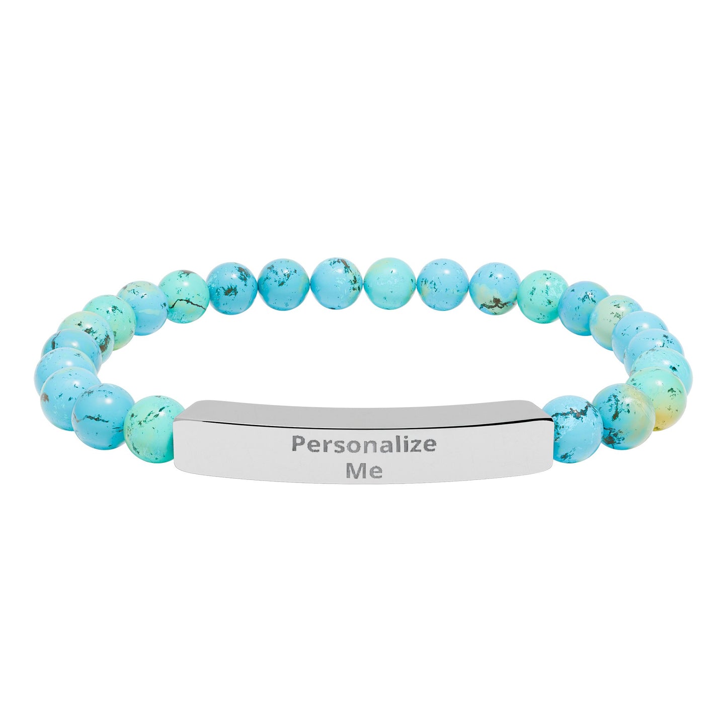 Engravable Natural Stone Bead Stretch Bracelet | Personalized Bar Bracelet