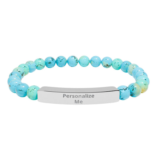 Engravable Natural Stone Bead Stretch Bracelet | Personalized Bar Bracelet
