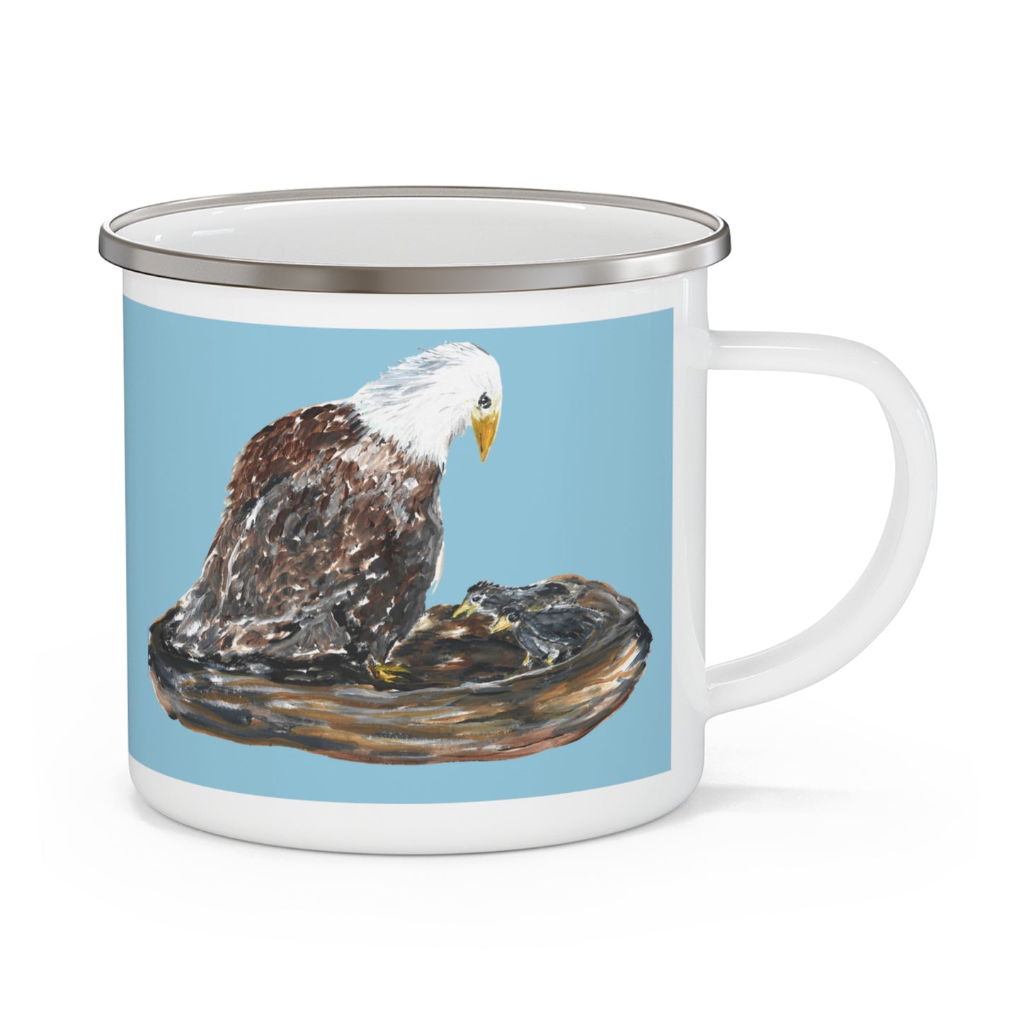 Bald Eagle Illustration Sky Blue Enamel Camping Mug | Wildlife Nature Bird