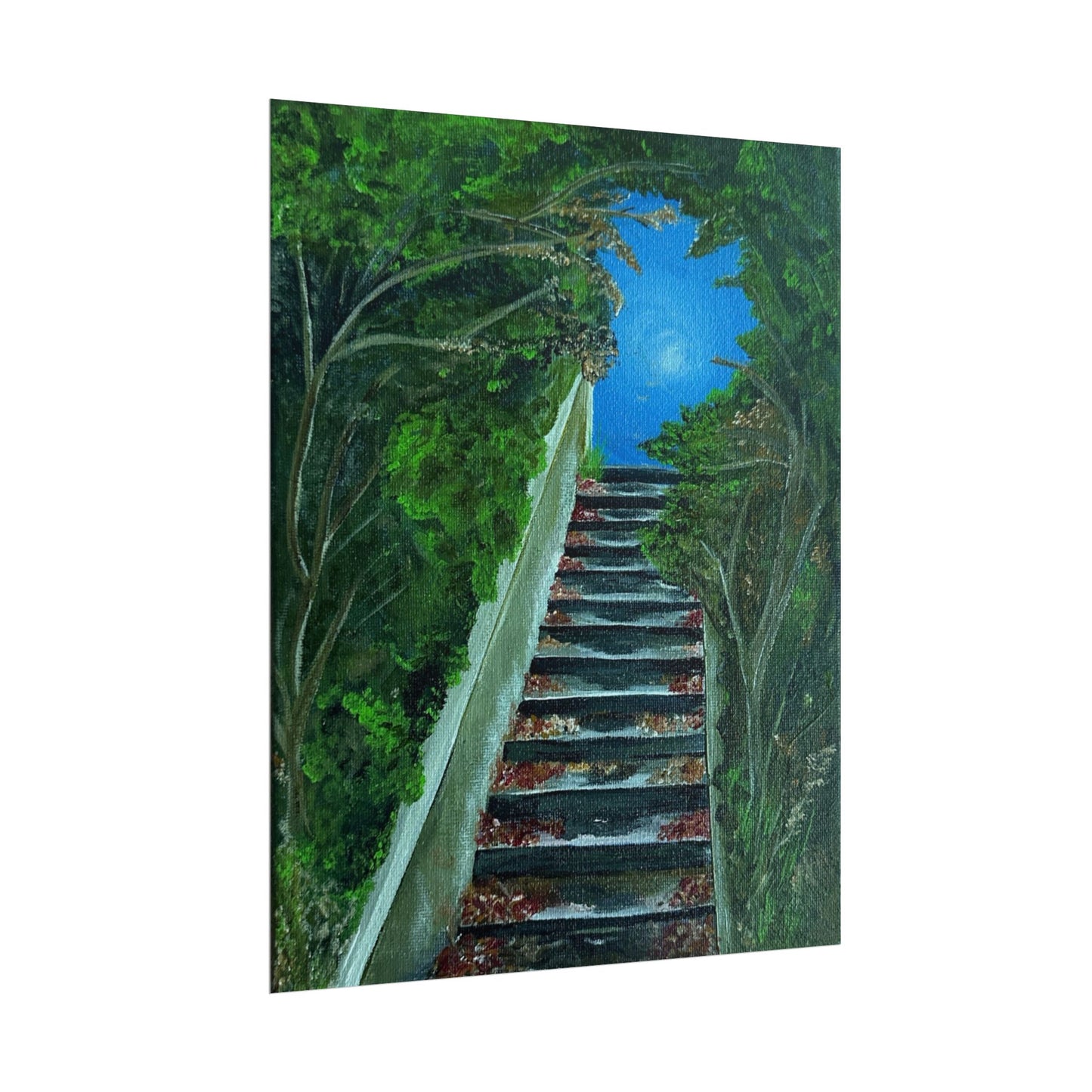 A Path from the Sea Poster | Forest Path Steps, Blue sky from original Acrylic on Canvas