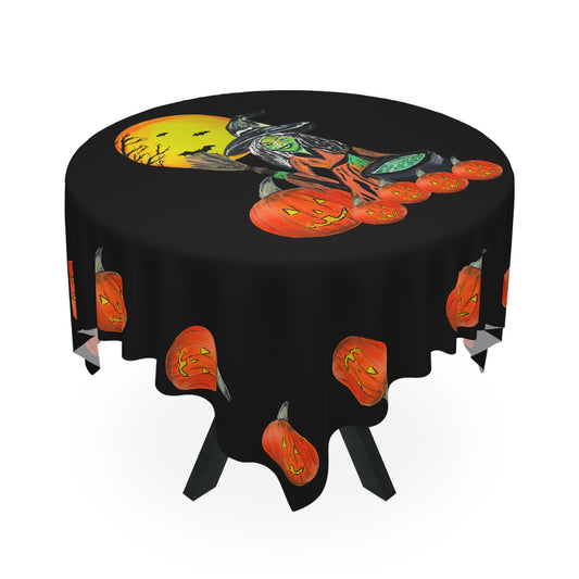Halloween Tablecloth, Festive Fall Home Decor for Halloween Parties, Spooky Setting, Autumn Decoration, Witchy Jack'o'lantern