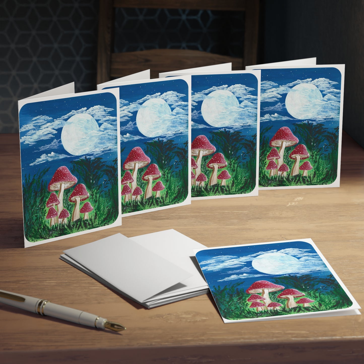 Greeting Card Set - Magically Moonlit Mushrooms (5-Pack)