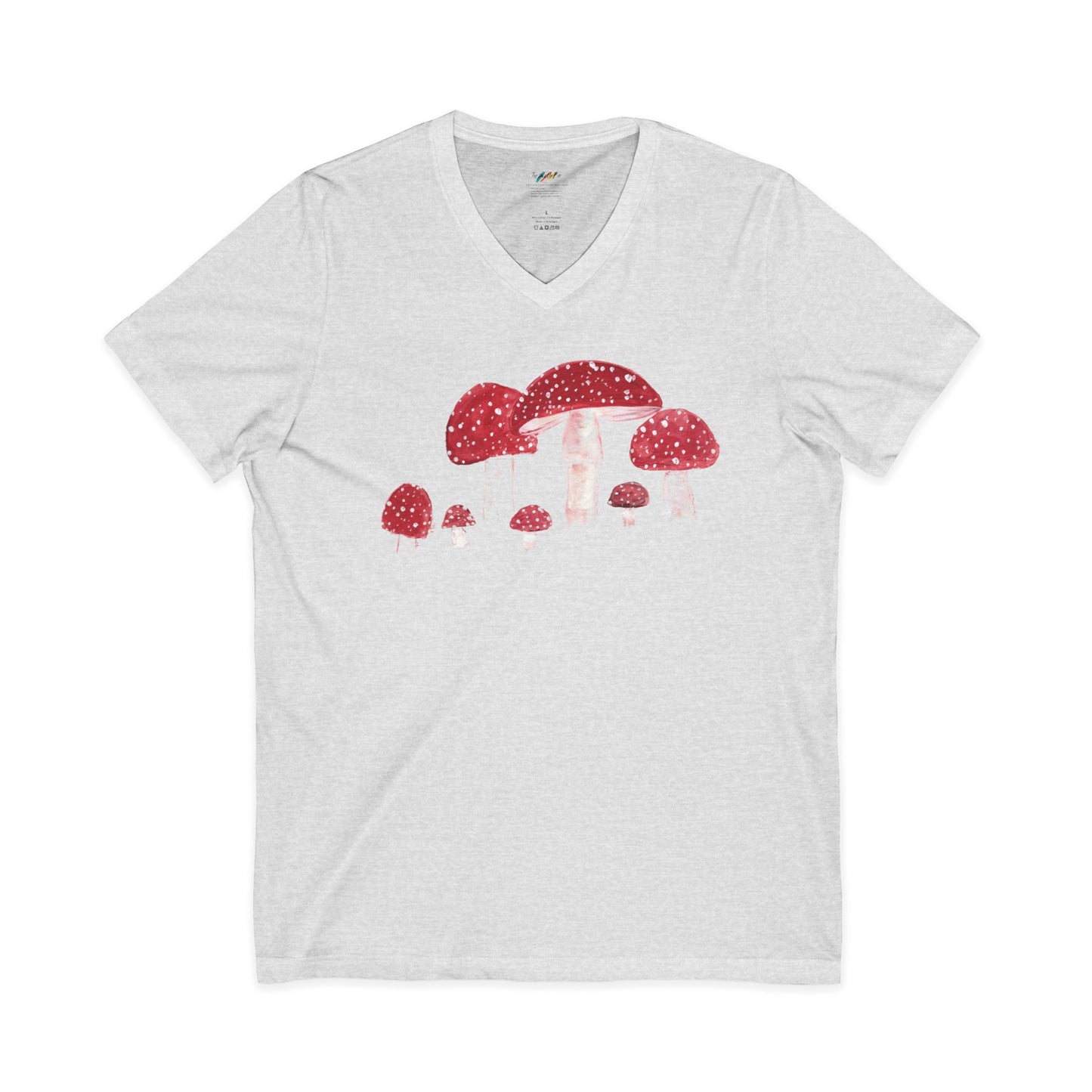 Red Speckled Toadstool Mushrooms V-Neck Tee | Mushroom Illustration