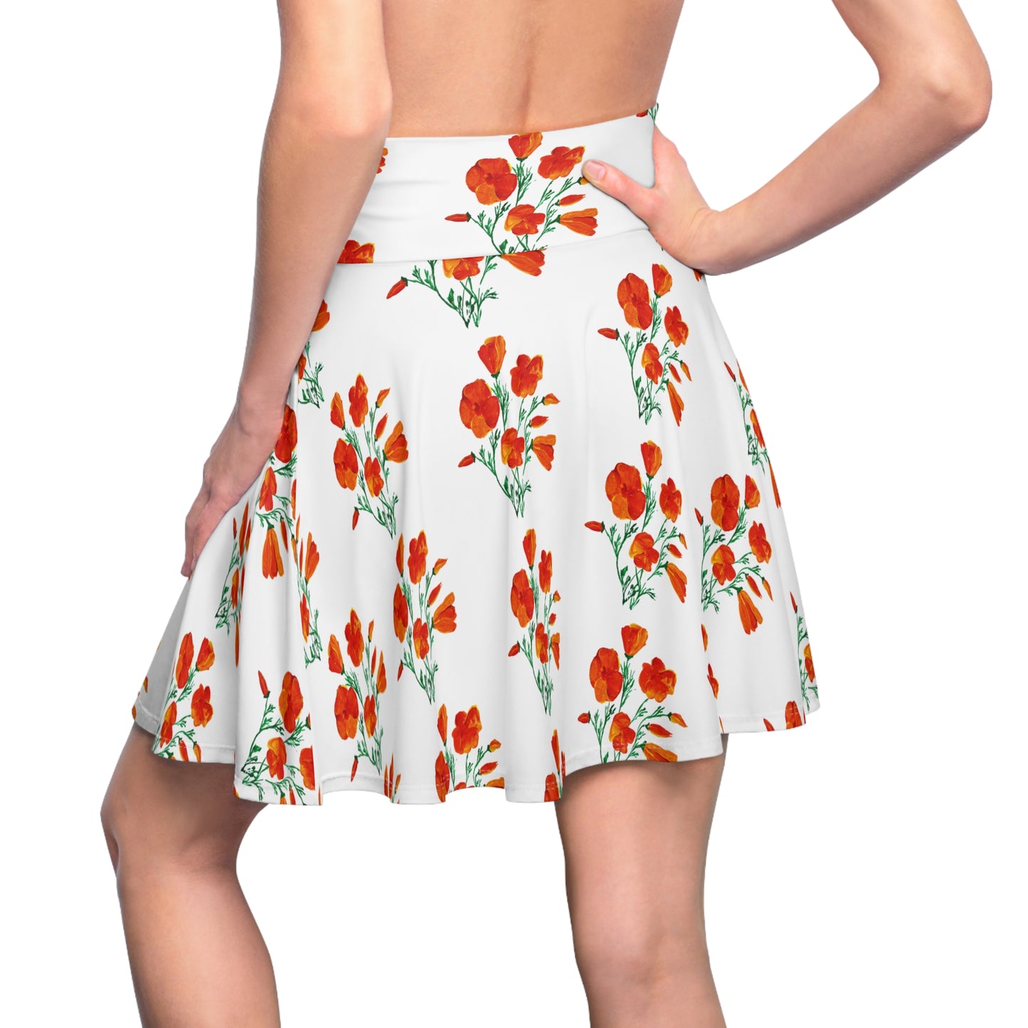 Orange California Poppy Floral Skater Skirt