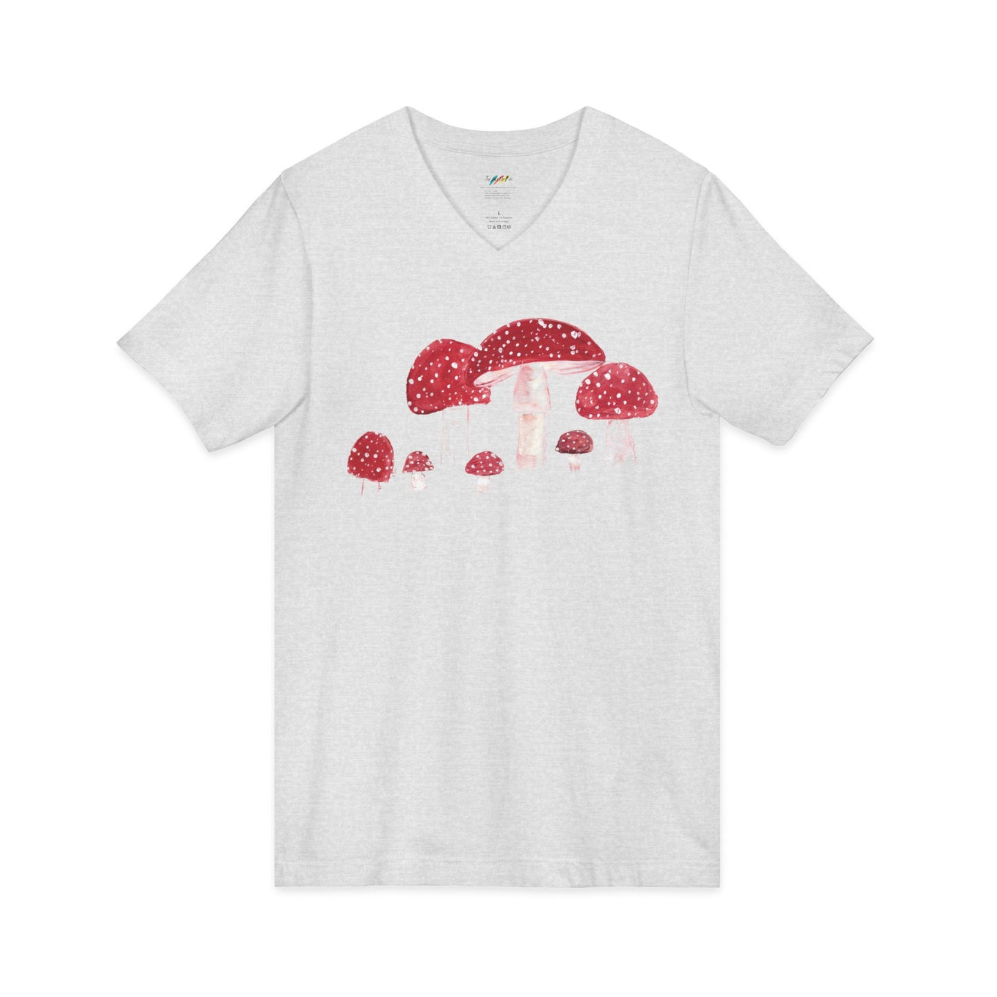 Red Speckled Toadstool Mushrooms V-Neck Tee | Mushroom Illustration