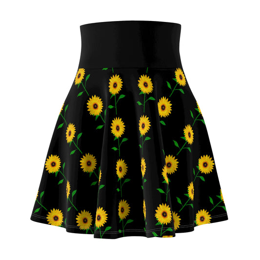 Sunflower Pattern Women's Skater Skirt, Cute Summer Skirt, Floral AOP Skirt, Trendy Fashion Skirt, Casual Skirt for Women