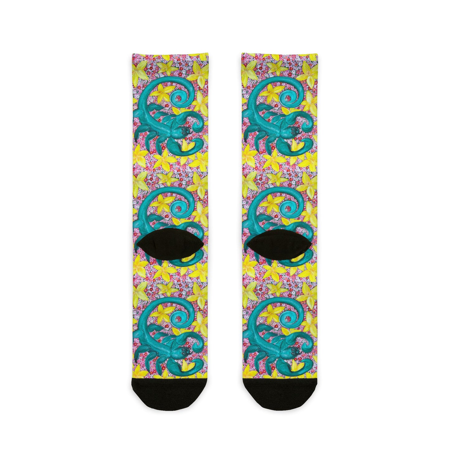 Scorpio Floral Socks, Zodiac Gift, Nature Lover Present, Sublimation Crew Socks, Scorpion Print