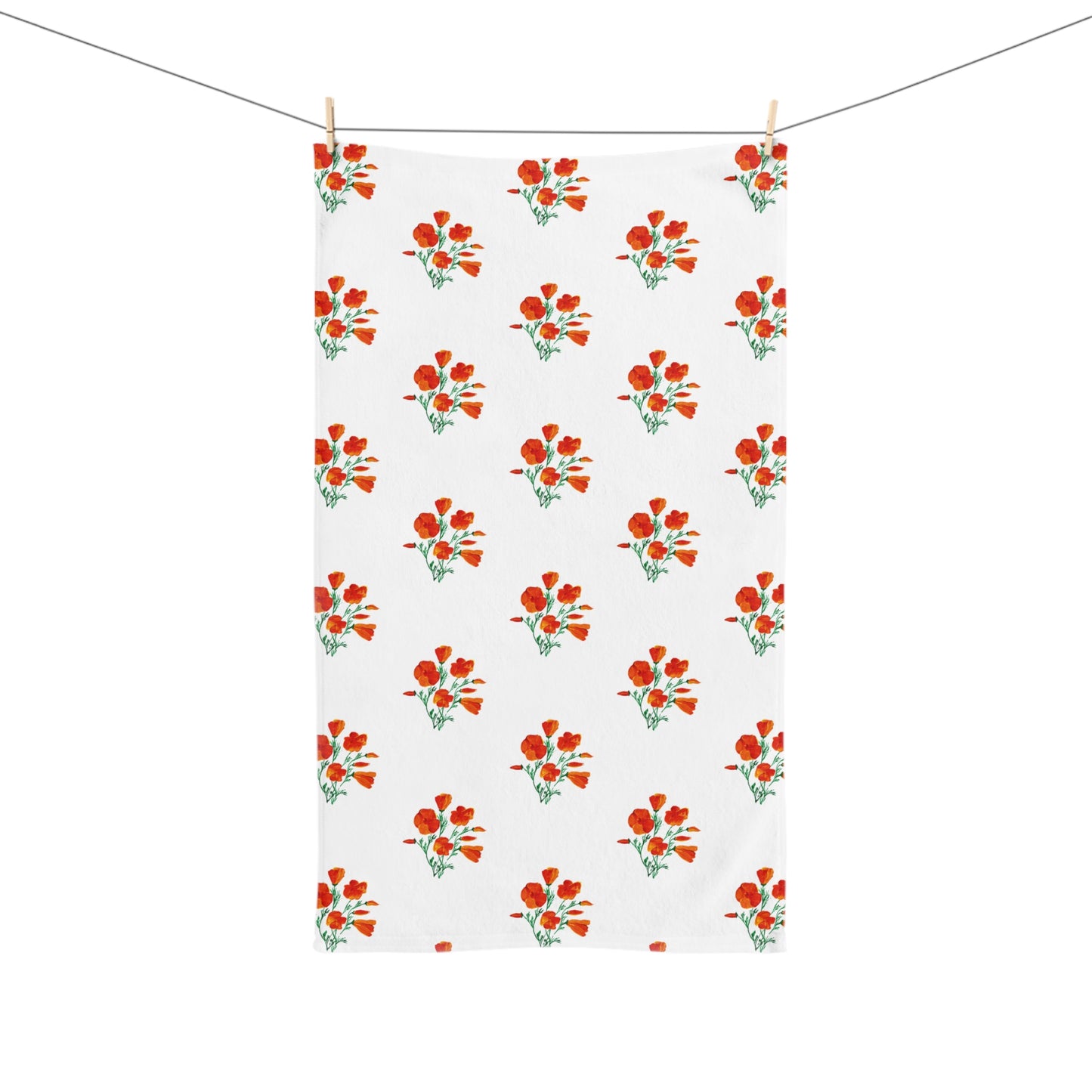Floral Hand Towel, California Poppies Kitchen and Bath Decor, Gift for Her, Bathroom Accessory, Housewarming, Vibrant Towel