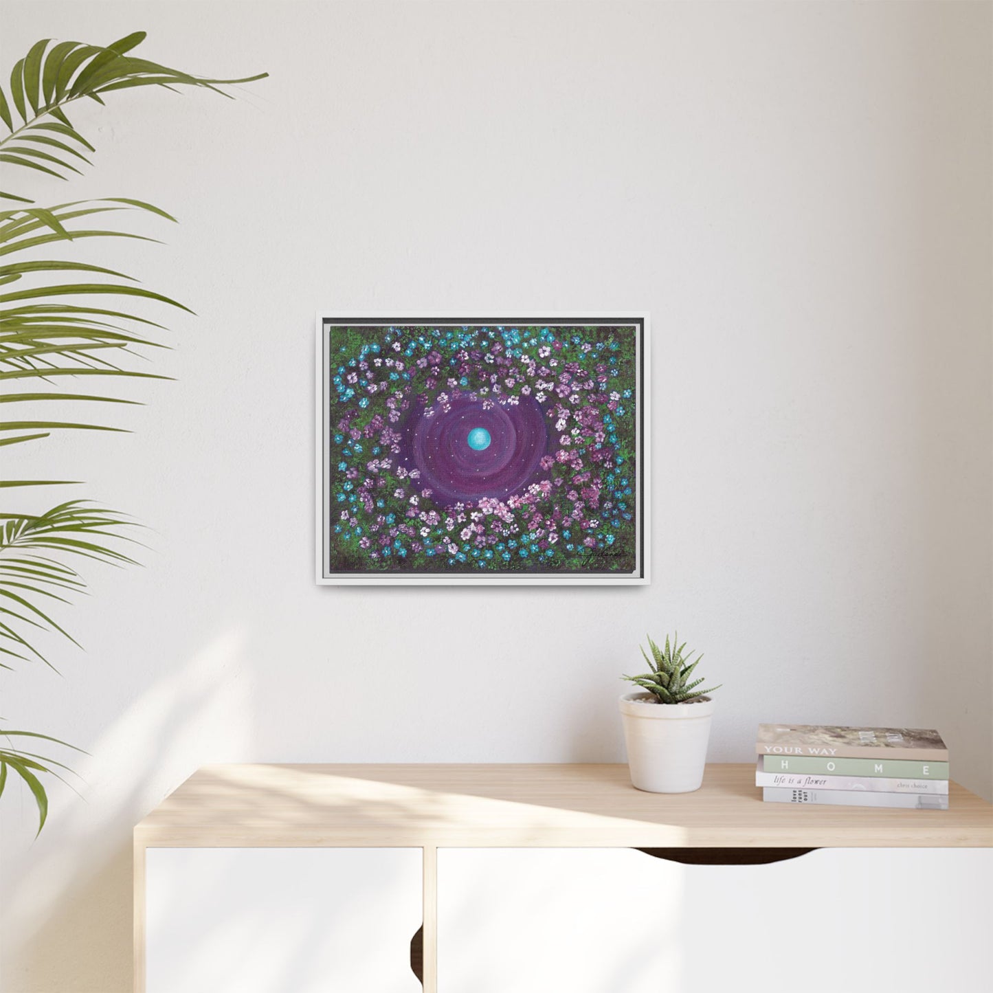 One World Floral Galaxy Painting Matte Canvas, Framed Wall Art | Earth Flower Garden