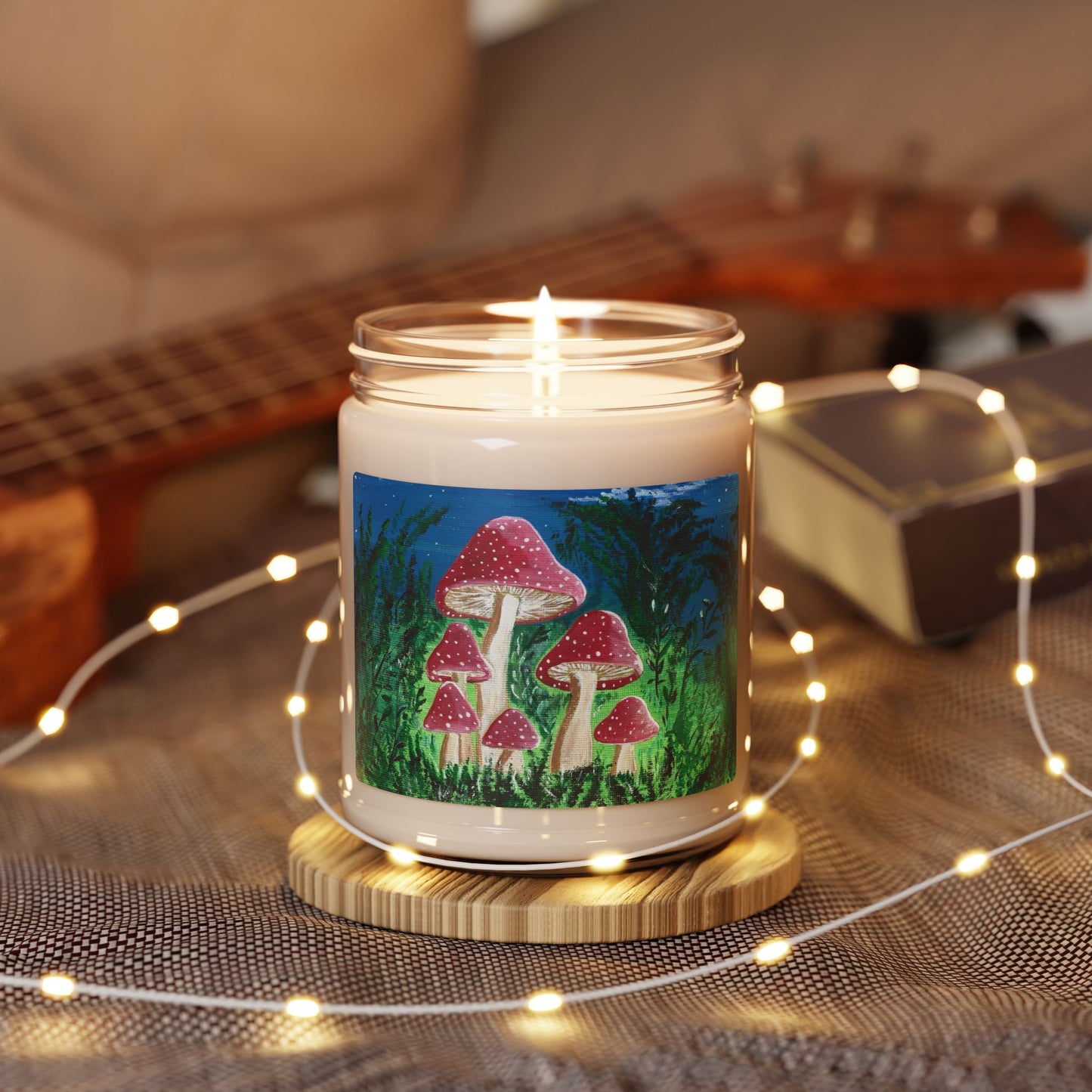 Magically Moonlit Mushroom Candle 9oz soy jar | Jill Renee art