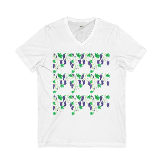Grape Vine Pattern Tee | Purple Grapes Green Leaves V-Neck Shirt