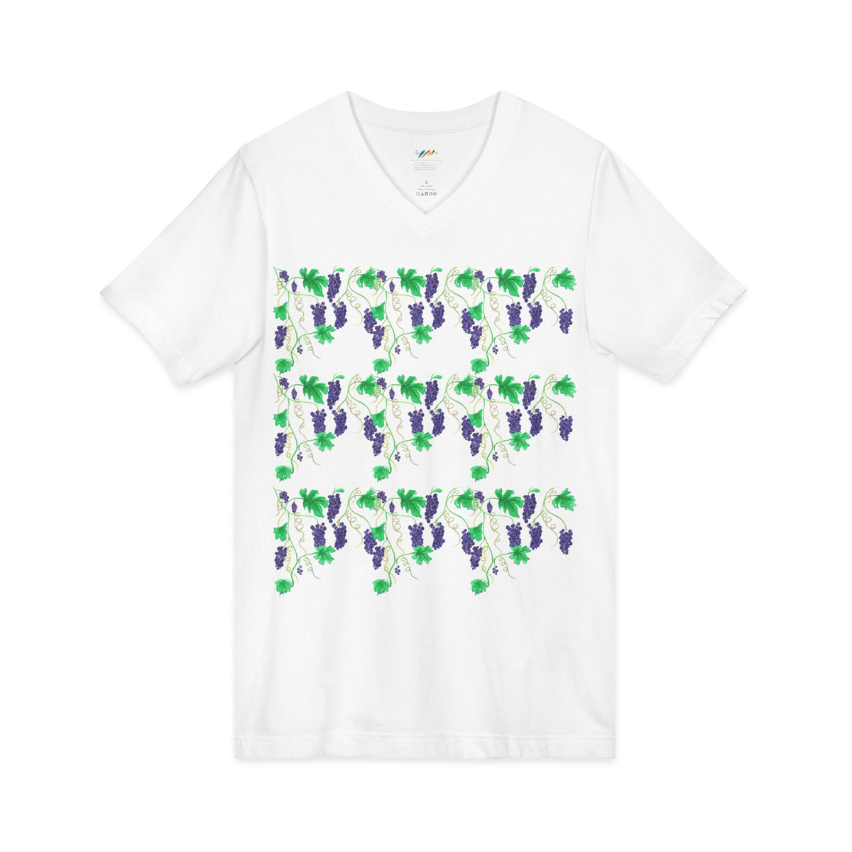 Grape Vine Pattern Tee | Purple Grapes Green Leaves V-Neck Shirt