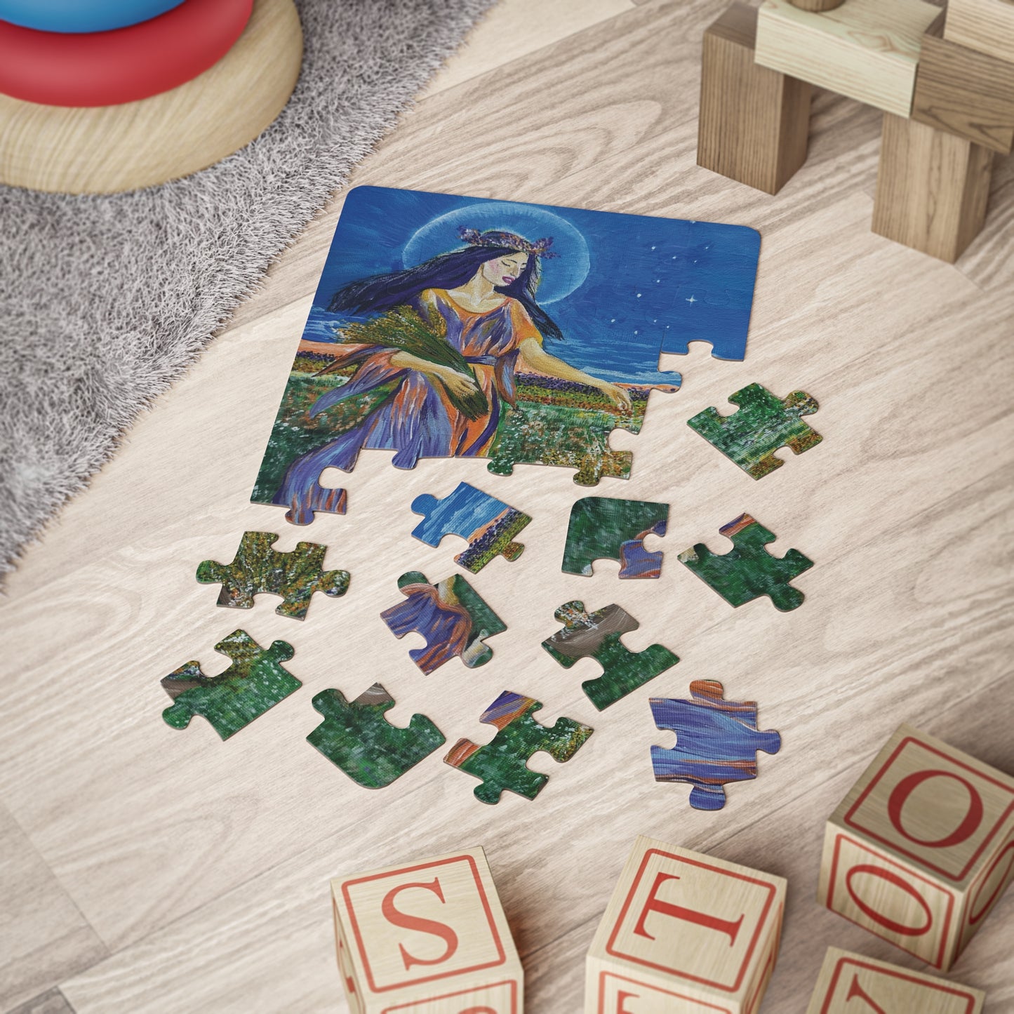Kids Puzzle, Virgo Goddess Harvesting Abundance 30-Piece Jigsaw, Zodiac Gift for Children, Astrology Toy, Educational Activity, Birthday
