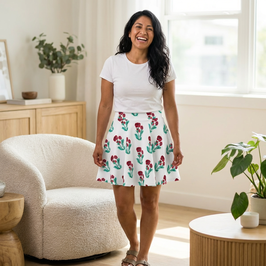 Red Poppy Floral Skater Skirt | Colorful Poppy Art by Jill Renee