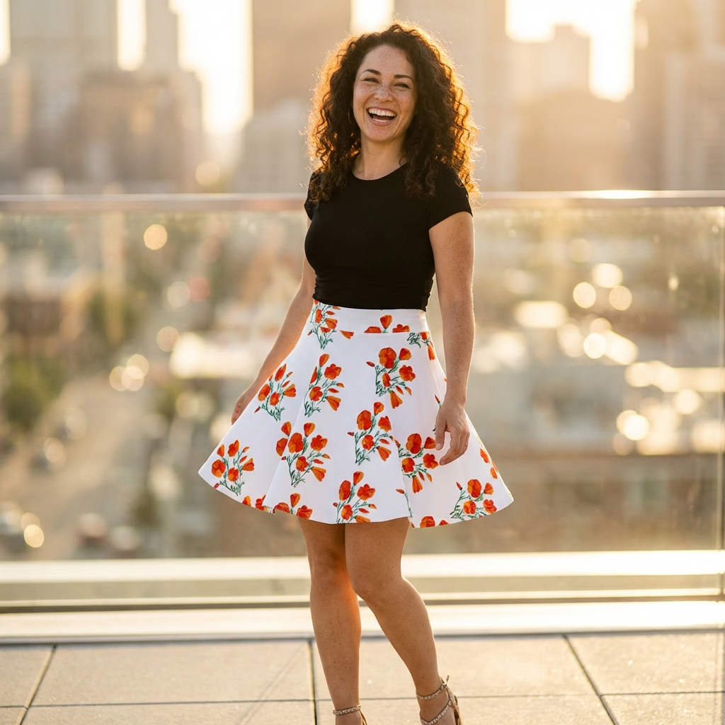Orange California Poppy Floral Skater Skirt